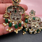 Elephant Kundan Moissanite Green Beads Victorian Finish Earings