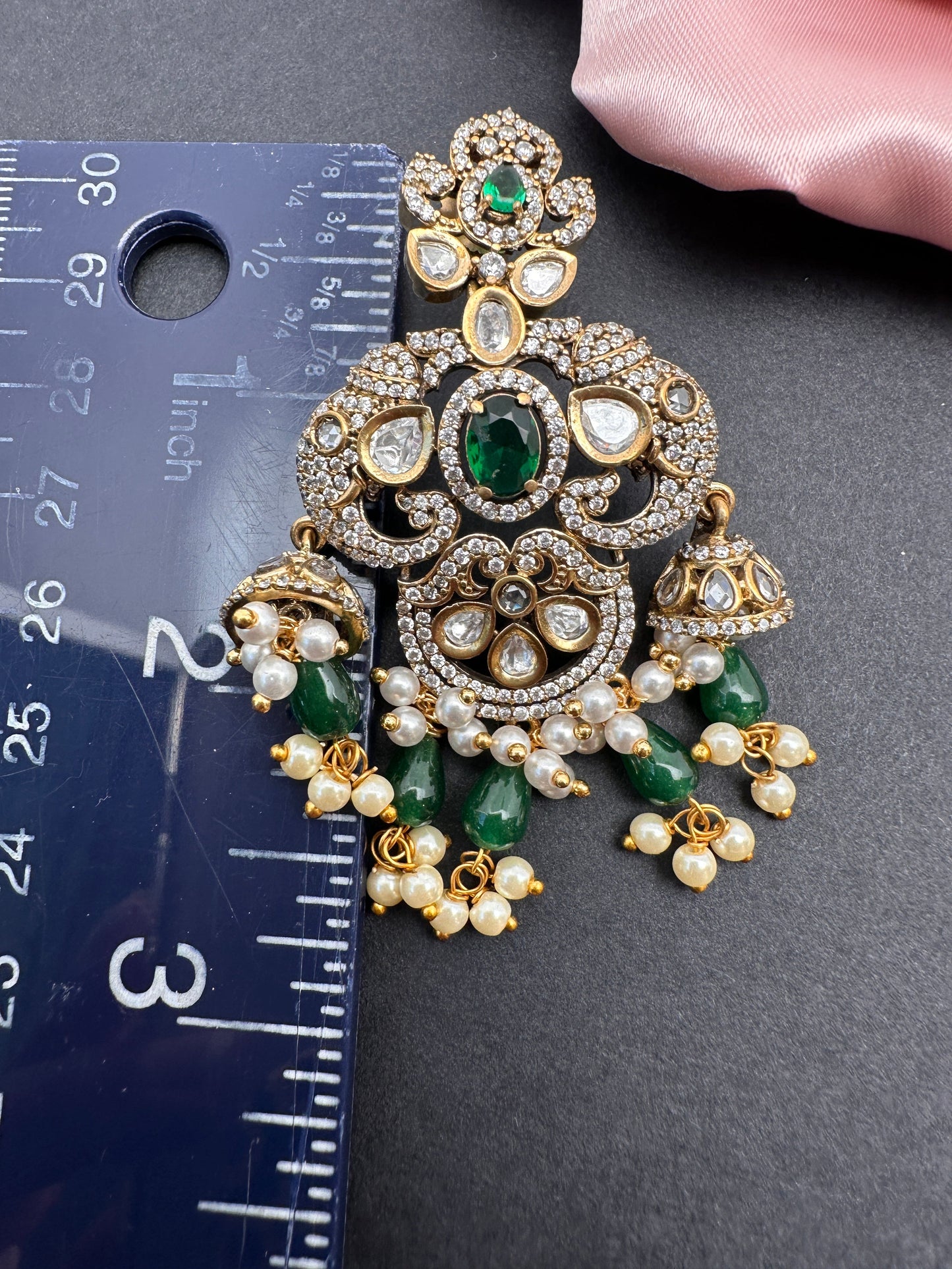Elephant Kundan Moissanite Green Beads Victorian Finish Earings