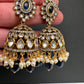 AD Color Stone Jhumki Earings - Blue