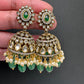 AD Color Stone Jhumki Earings - Green