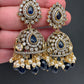 AD Color Stone Jhumki Earings - Blue