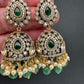 AD Color Stone Jhumki Earings - Green