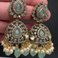 AD Color Stone Jhumki Earings - LightGreen