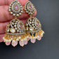AD Color Stone Jhumki Earings - Pink