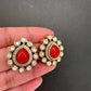 AD Color Stone Studs Earings - Coral