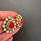 AD Color Stone Studs Earings - Coral