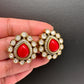 AD Color Stone Studs Earings - Coral
