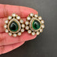 AD Color Stone Studs Earings - Green