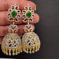 Diamond Color Stone Jhumki Earings - Green