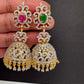 Diamond Color Stone Jhumki Earings - Red