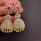 Diamond Color Stone Jhumki Earings - Red