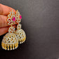 Diamond Color Stone Jhumki Earings - Red