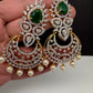 Diamond Finish Color Stone Chandballi Earings - Green