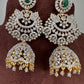 Diamond Finish Color Stone Big Jhumka Earings - Green