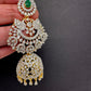Diamond Finish Color Stone Big Jhumka Earings - Green