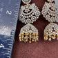 Diamond Finish Color Stone Big Jhumka Earings - Red