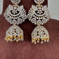 Diamond Finish Color Stone Big Jhumka Earings - Red