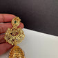 Diamond Finish Color Stone Big Jhumka Earings - Red
