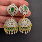 Diamond Finish Color Stone Jhumka Earings - Green