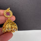 Diamond Finish Color Stone Jhumka Earings - Red