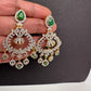 Diamond Finish Color Stone Jhumka Earings - Green