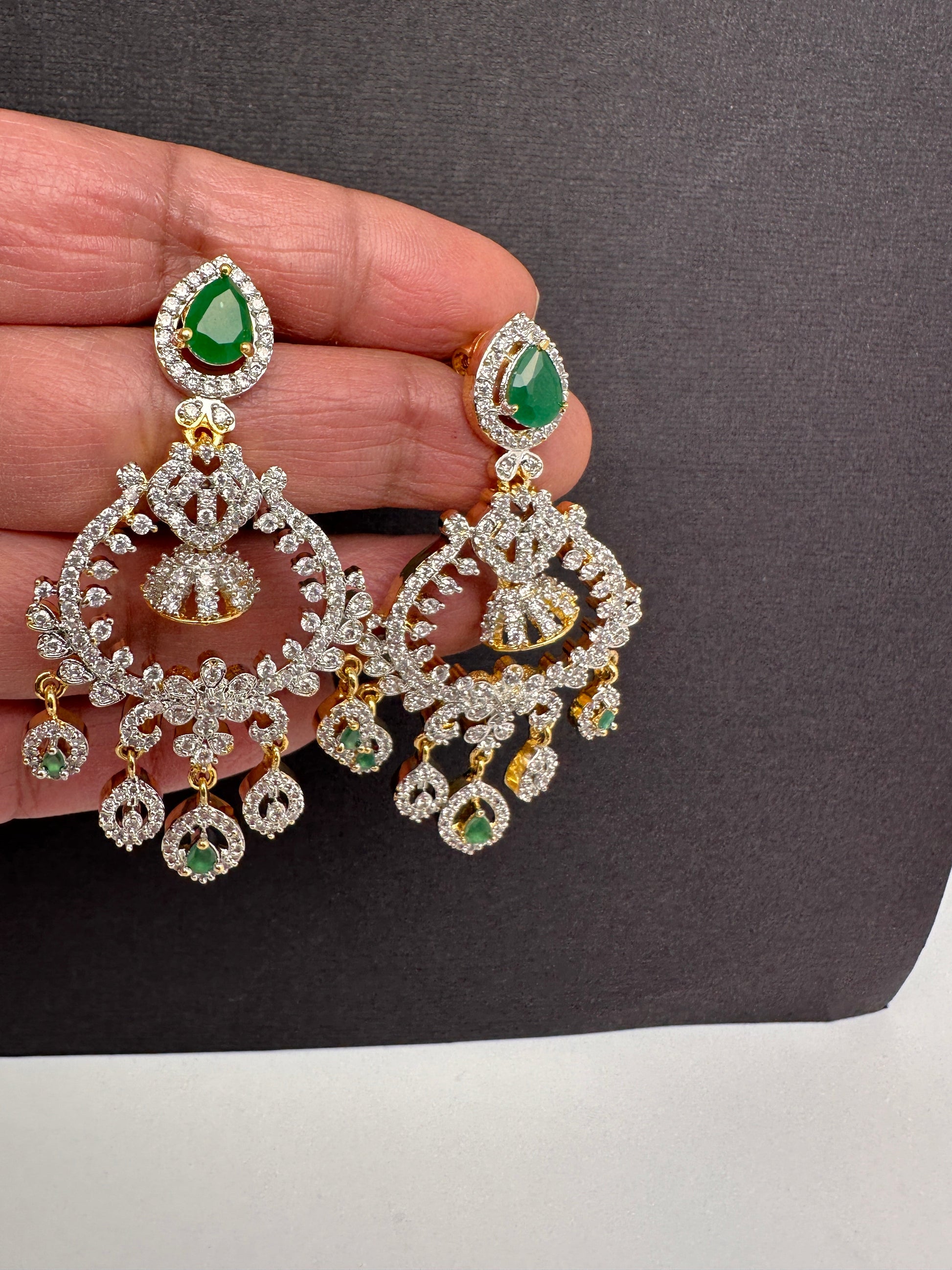 Diamond Finish Color Stone Jhumka Earings - Green