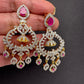 Diamond Finish Color Stone Chandbali Earings - Red