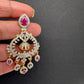 Diamond Finish Color Stone Chandbali Earings - Red