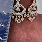 Diamond Finish Color Stone Chandbali Earings - Red