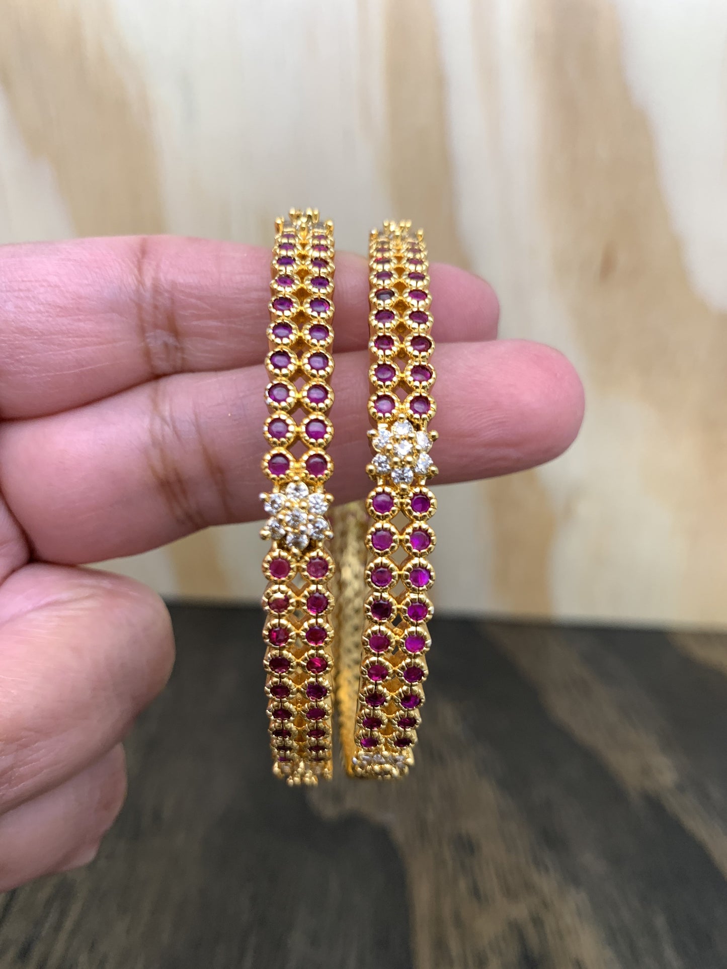 Red Stone and CZ Double Line Bangle