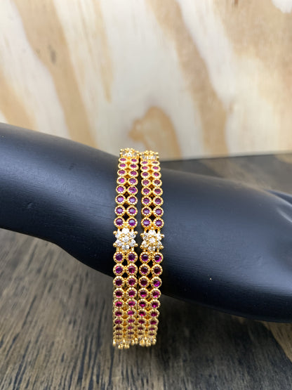 Red Stone and CZ Double Line Bangle