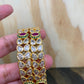 Clear Stone Double Line Leaf with Florets Pattern Bangle