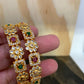 CZ and Multi Color Stone Floral and Square Pattern Bangle