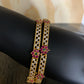 Elegant AD Red Green Stone Floral Patterns Bangle
