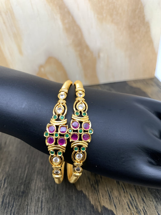 Golden Kada Style Red Kemp and CZ Bangle