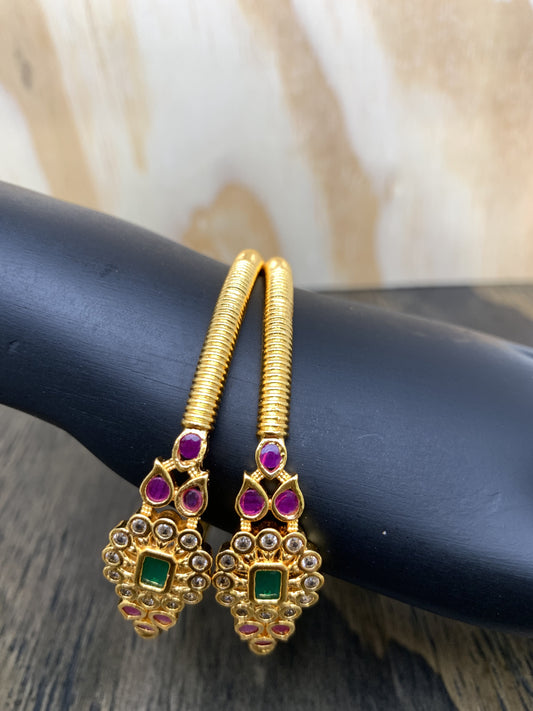 Golden Kada Style Red Kemp and CZ Bangle