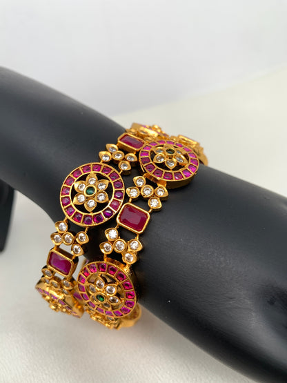 CZ Red Stone Floral Pattern Bangle