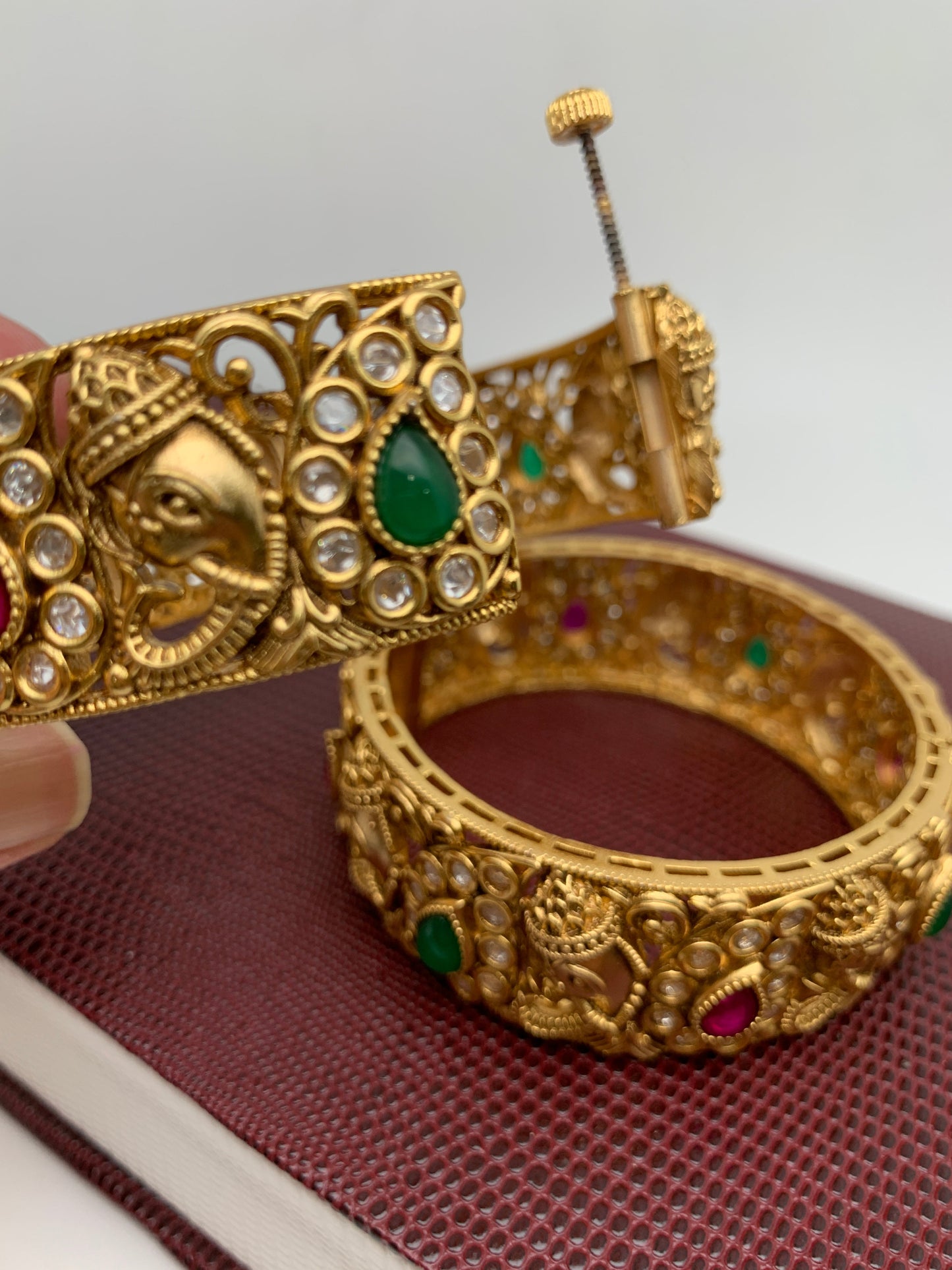 Ganesha Multi Stone CZ Matte Finish Openable Bangles