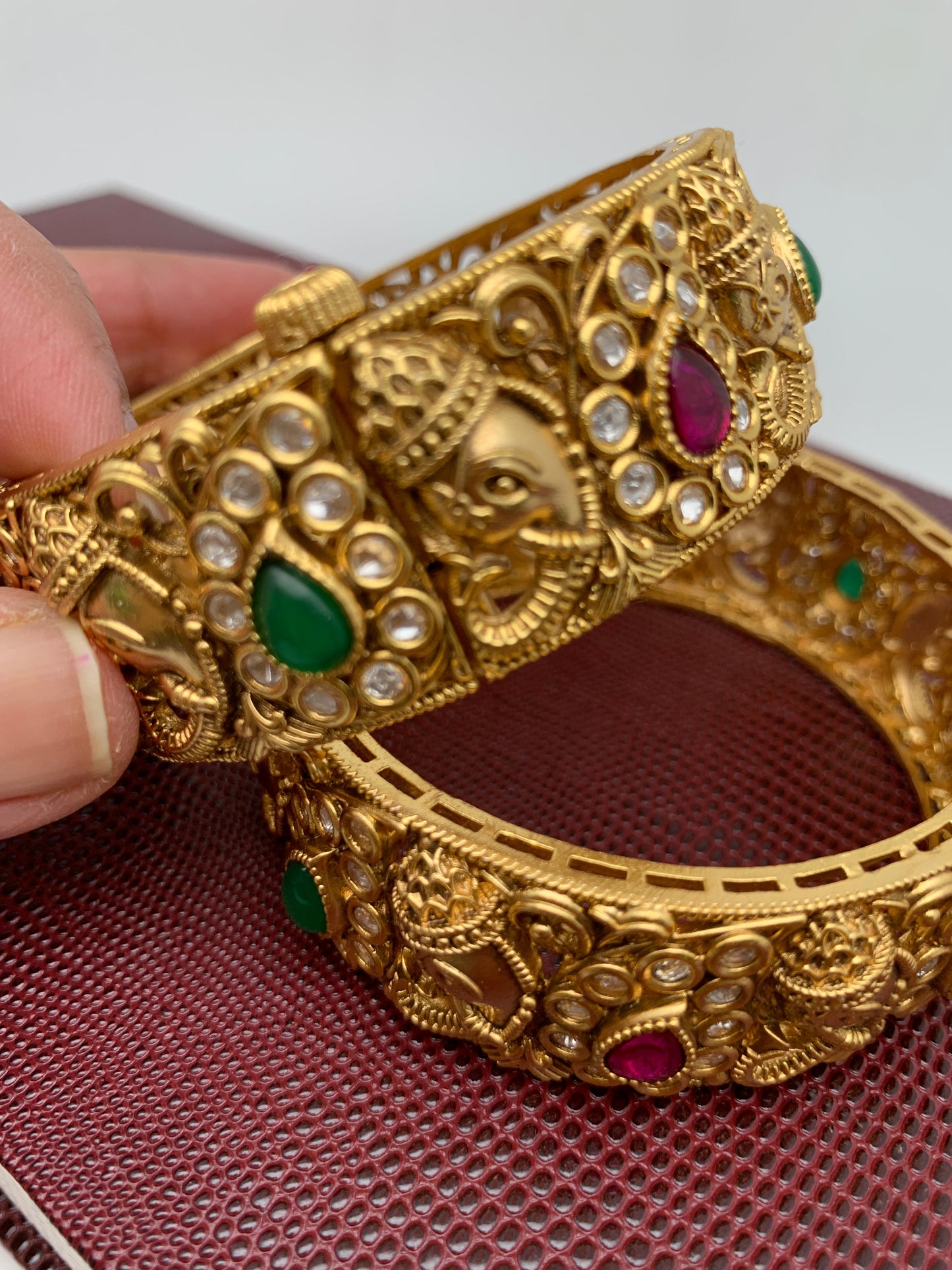 Ganesha Multi Stone CZ Matte Finish Openable Bangles