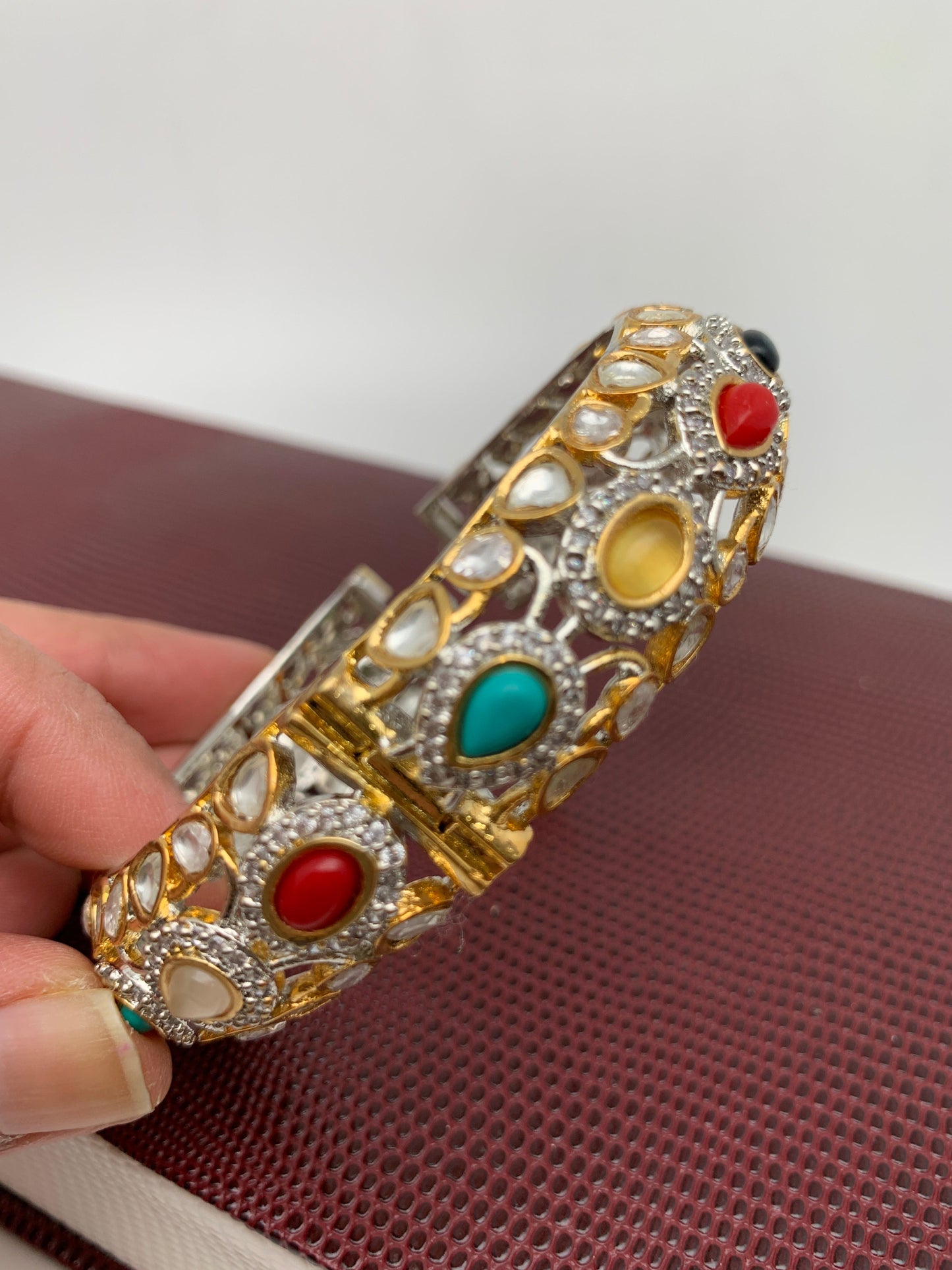 Kundan Navratan Stone Openable Kada