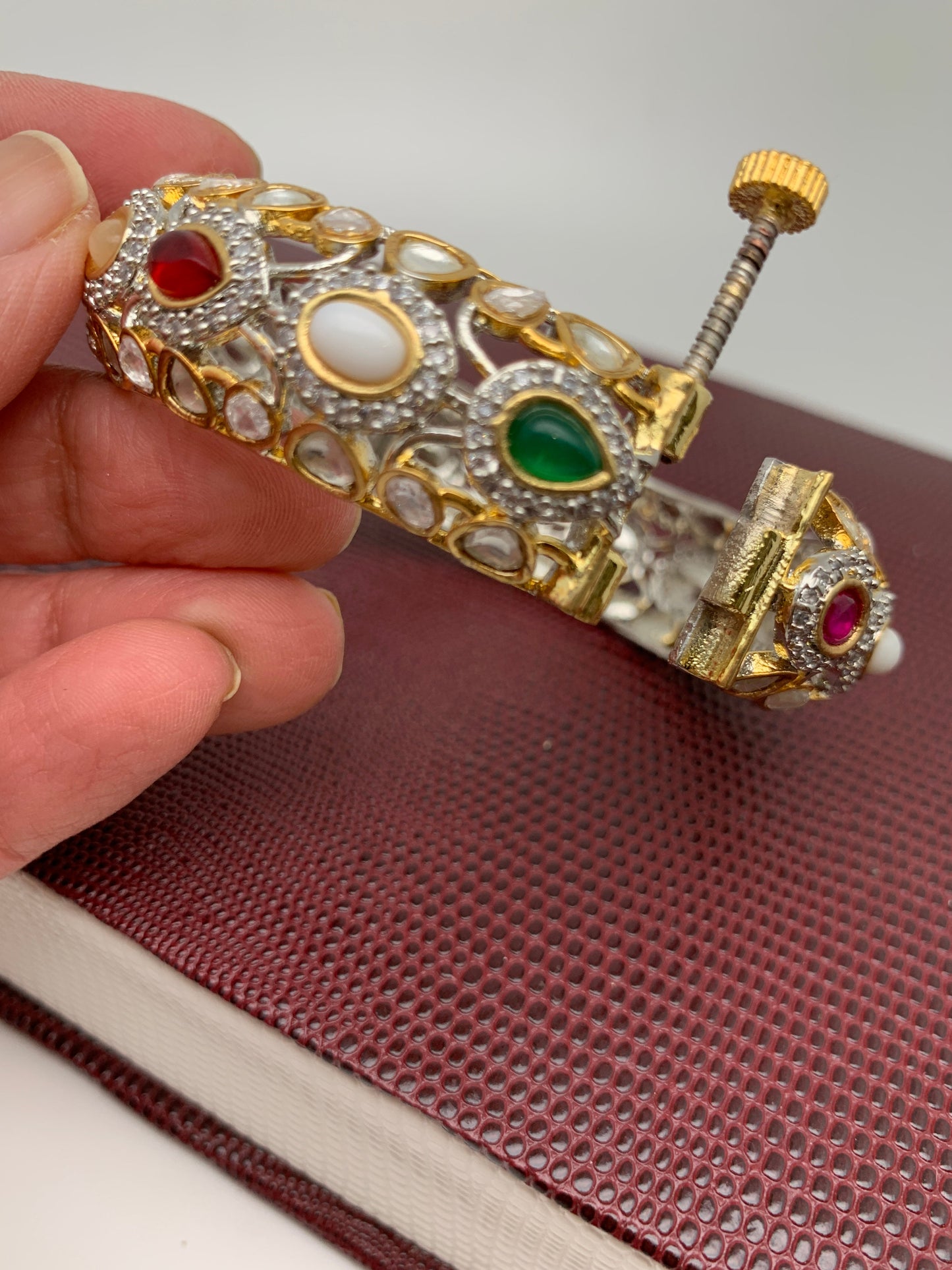 Kundan Navratan Stone Openable Kada
