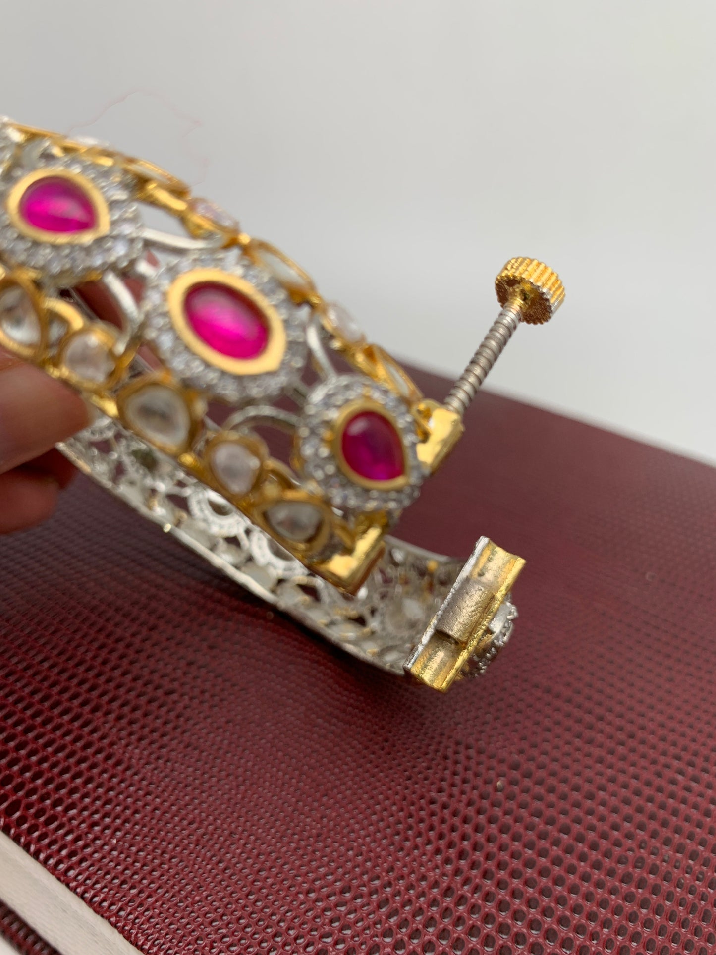 Kundan Red Stone Openable Kada