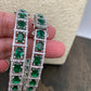 AD Emerald Green Stone Silver Polish Openable Bangles