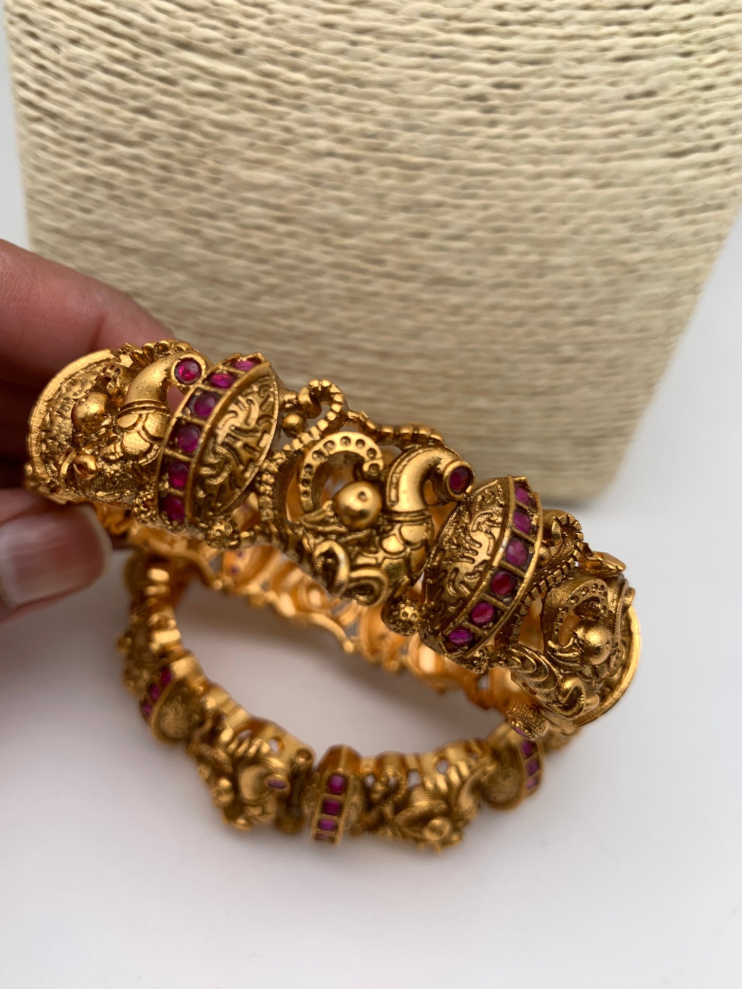 Nakshi Peacock Red Stone Premium Matte Finish Openable Bangles