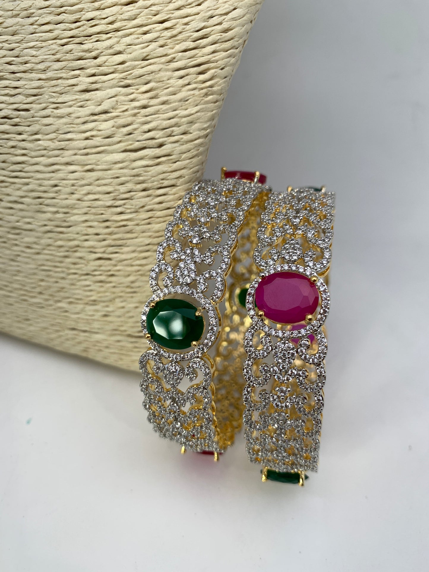 AD Red Green Stone Bangles