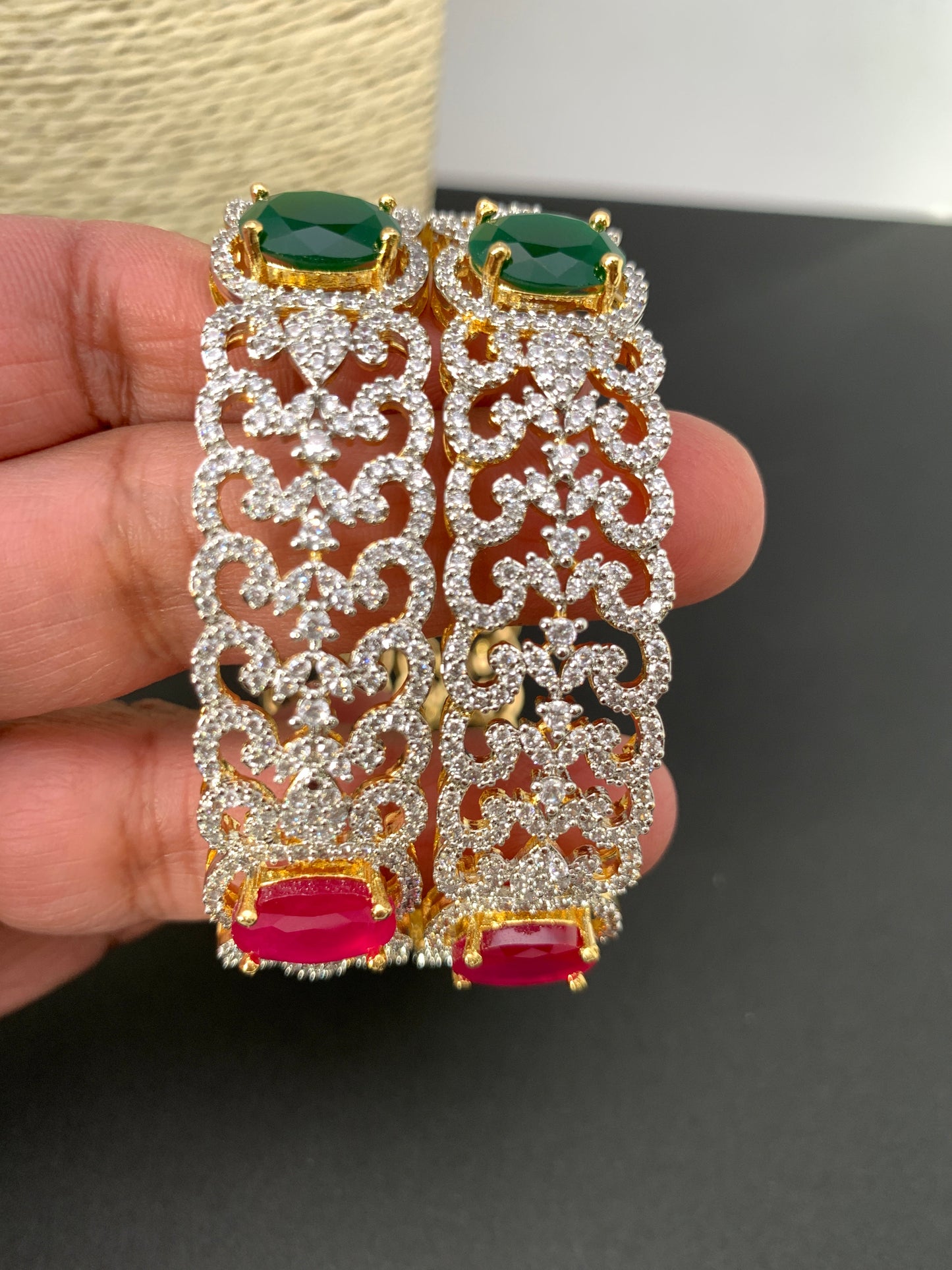 AD Red Green Stone Bangles