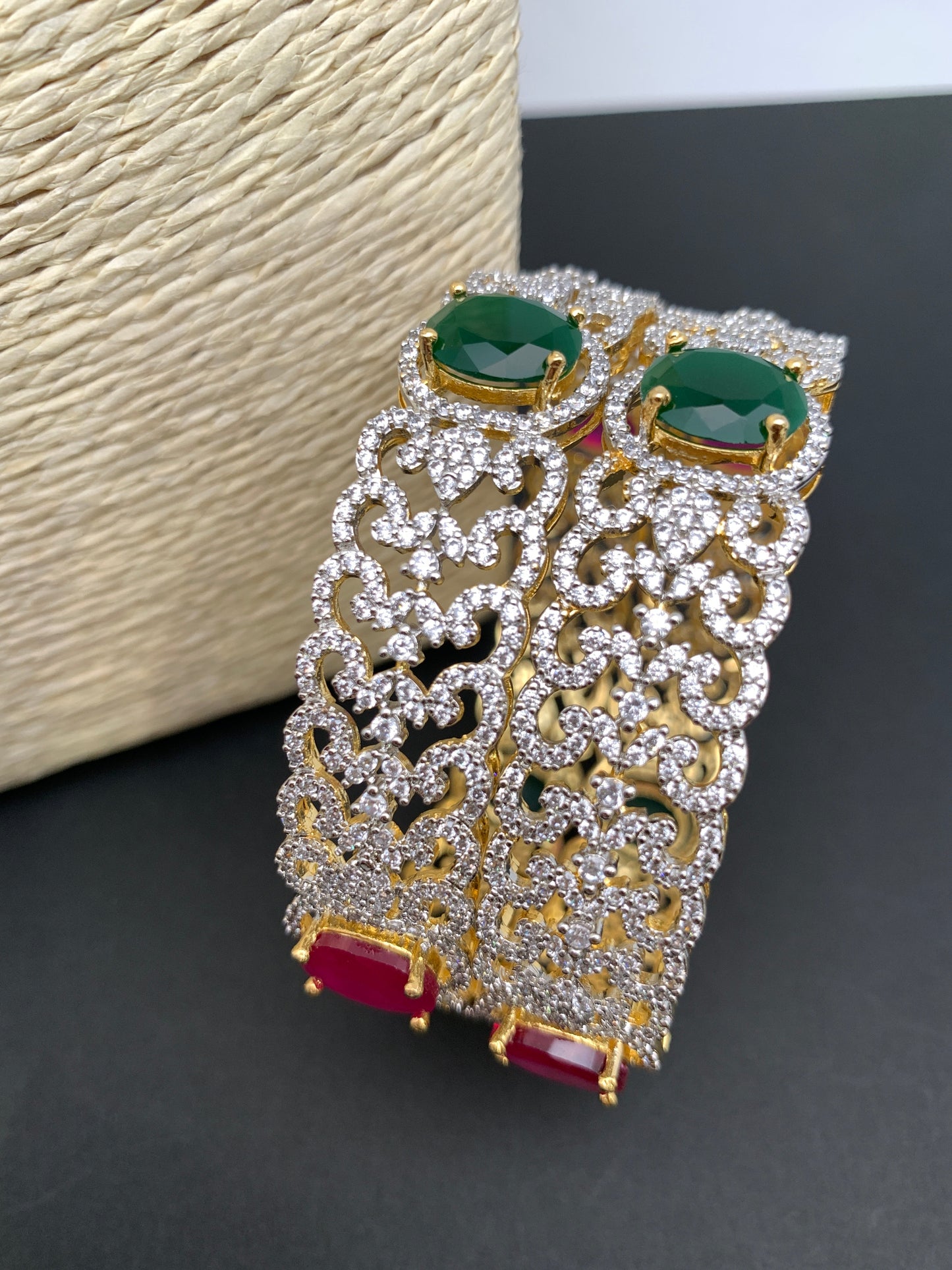 AD Red Green Stone Bangles