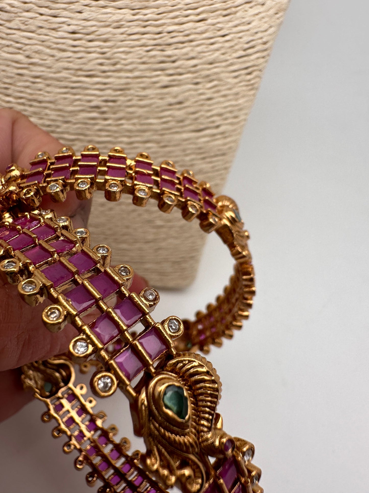 Red Stone Peacock Matte Finish Bangles