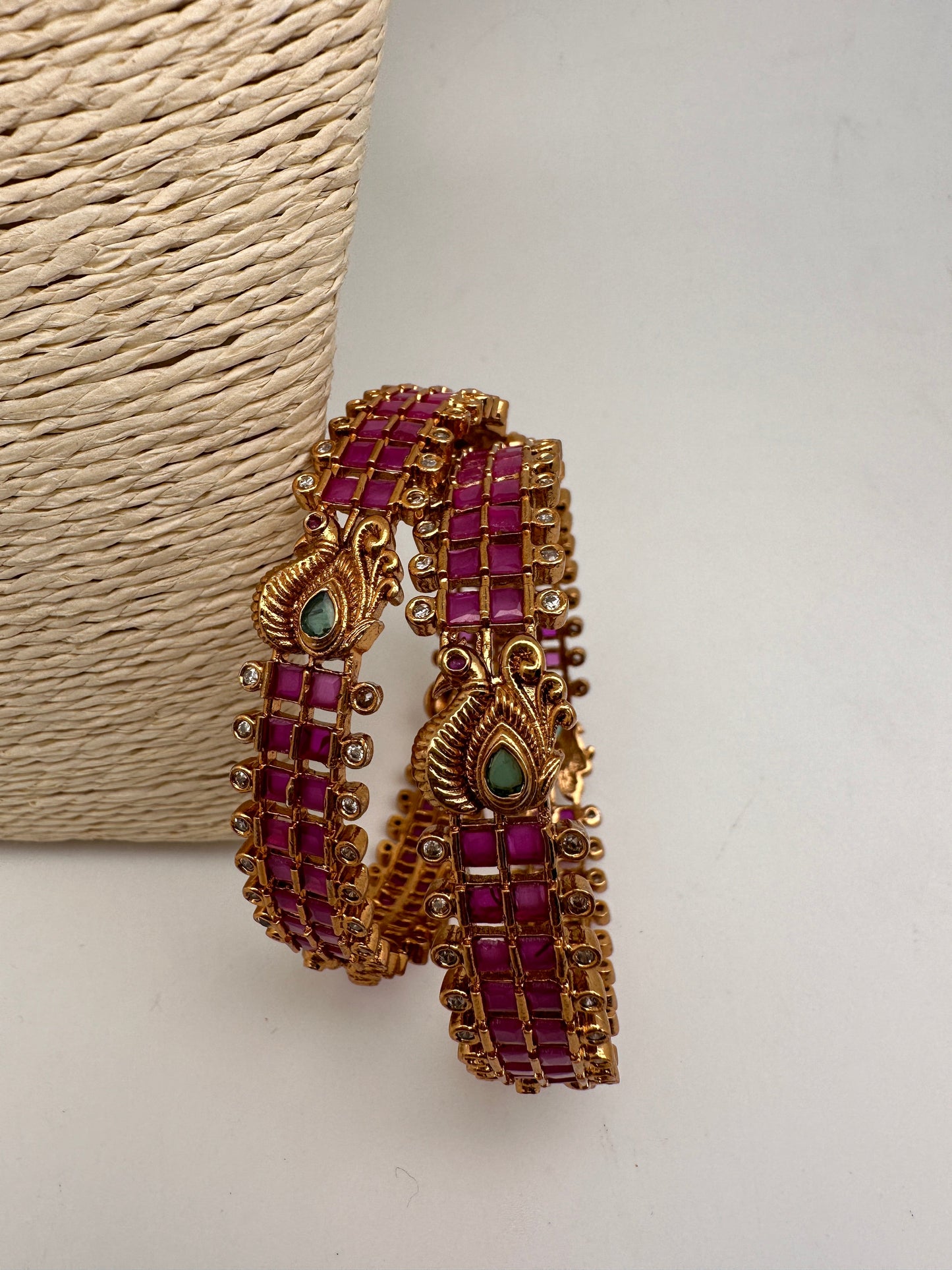 Red Stone Peacock Matte Finish Bangles