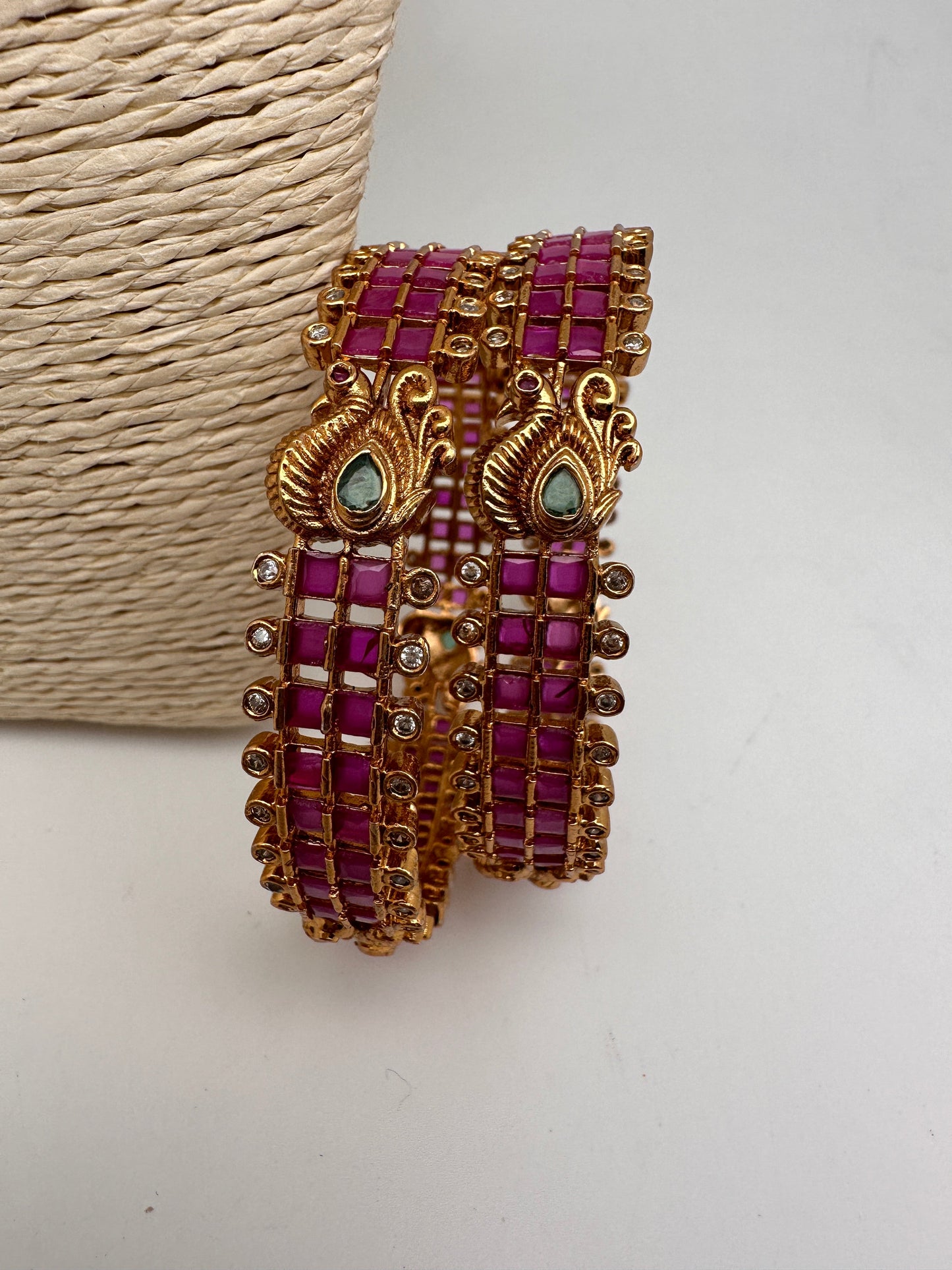 Red Stone Peacock Matte Finish Bangles